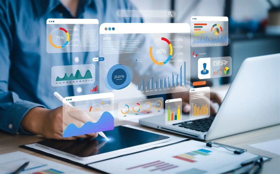 Painéis de indicadores de um sistema em operação