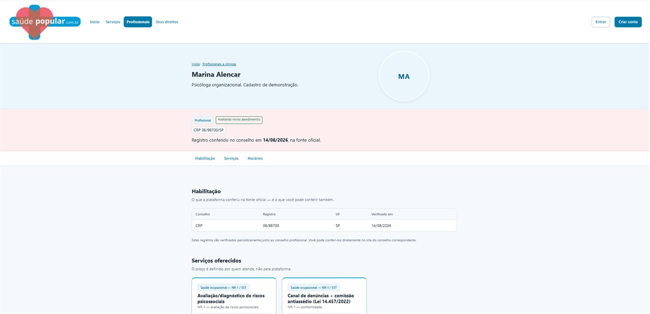 Professional profile showing the licensing board, registration number, state and verification date