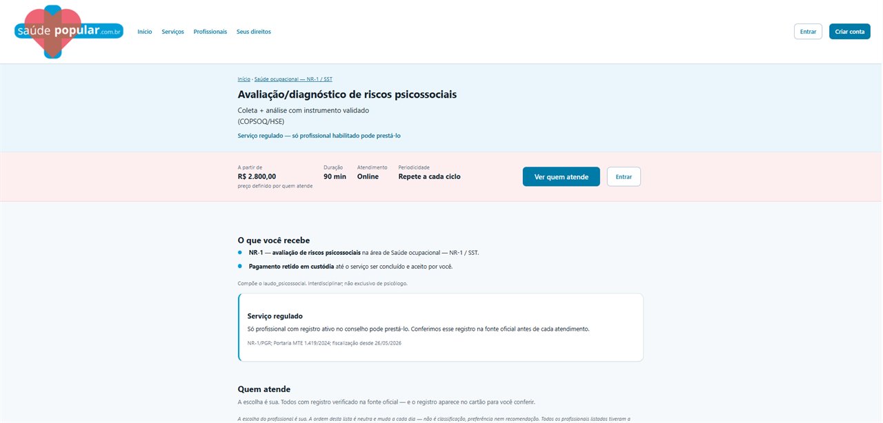 A regulated service page with price, duration and a mandatory licence notice