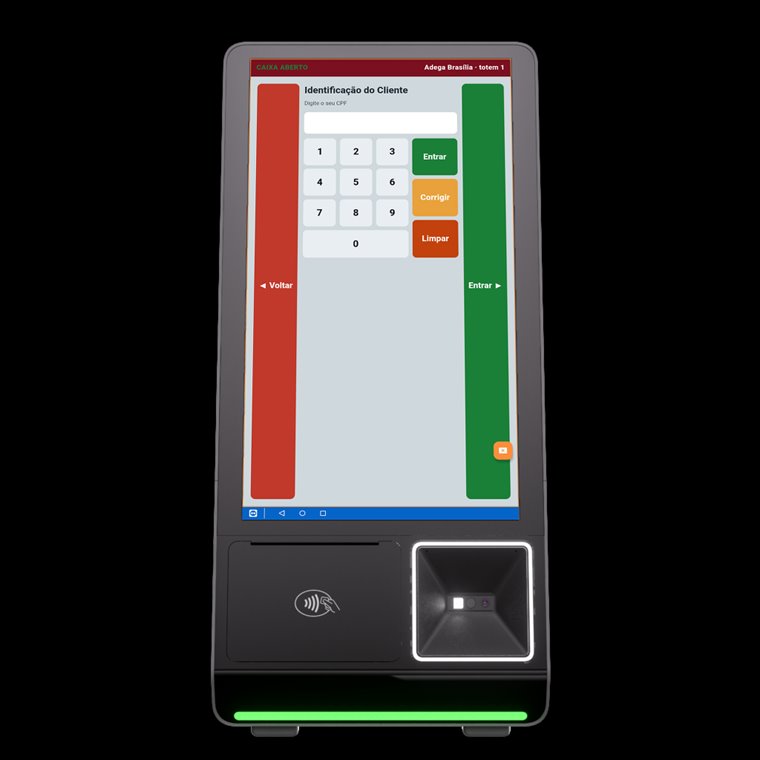 Customer identification screen on the kiosk, with a numeric keypad