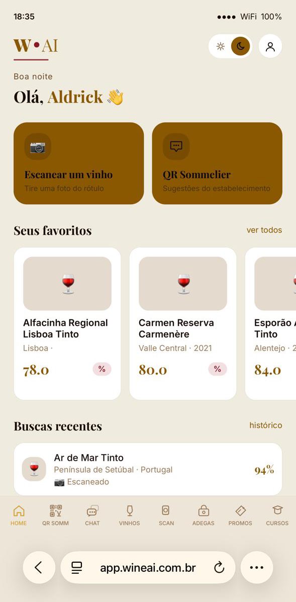 Tela inicial do Wine AI App